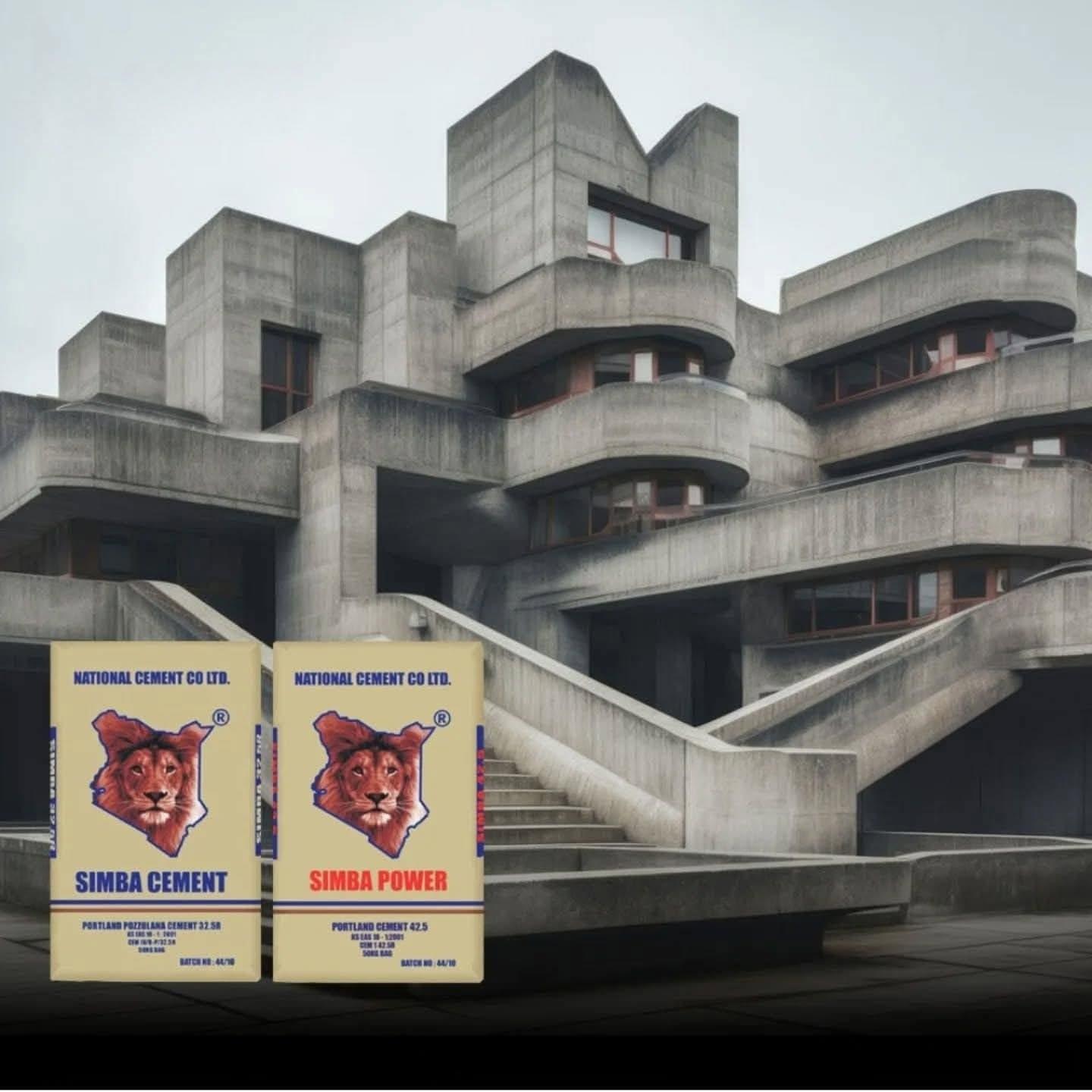 Simba Cement bags in front of a concrete structure